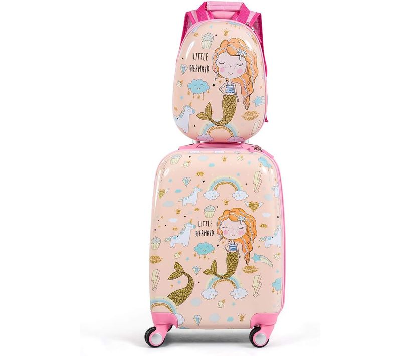 Valise Enfant à Roulettes 16" + Sac à Dos 12" Ensemble De Bagage Pour Enfant S Avec Motif Sirène Po