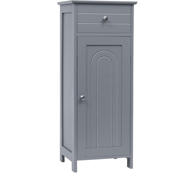 Meuble De Salle De Bain Sur Pieds Avec 1 Porte, Tiroir, 2 Étagères Réglables 35x30x87,5cm Gris