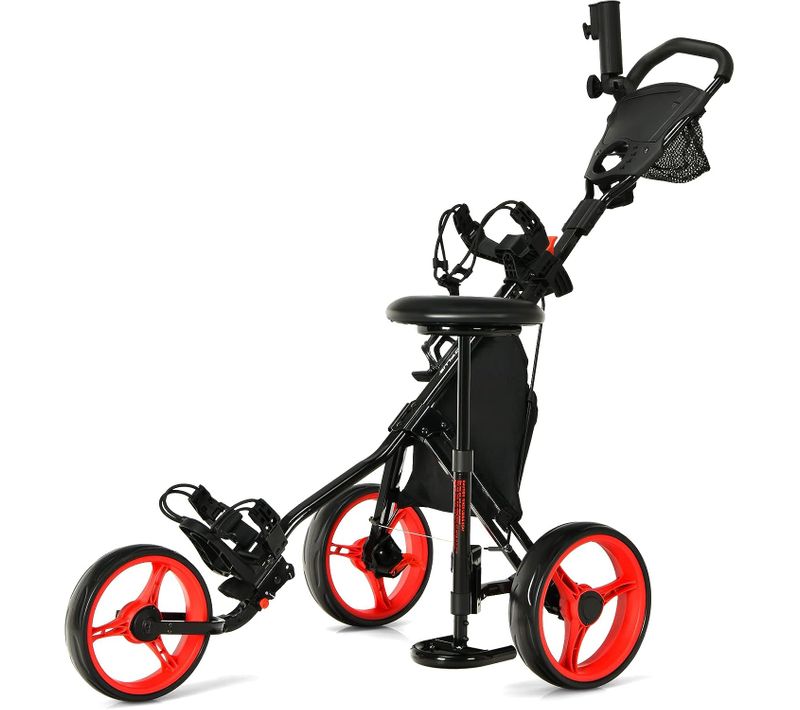 Chariot De Golf 3 Roues Pliable Hauteurs Réglables Avec Porte-parapluie Réglable