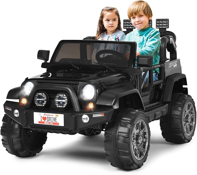 Voiture Électrique 12v Pour Enfants 3+ Ans, 2 Places, Télécommande 2.4g, 123x80x80 Cm Noir