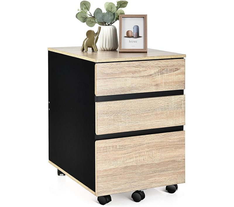 Caisson De Bureau Rangement Bureau Sur Roulettes 3 Tiroir Pour Feuilles A4, Lettre,légal,53x39x58cm