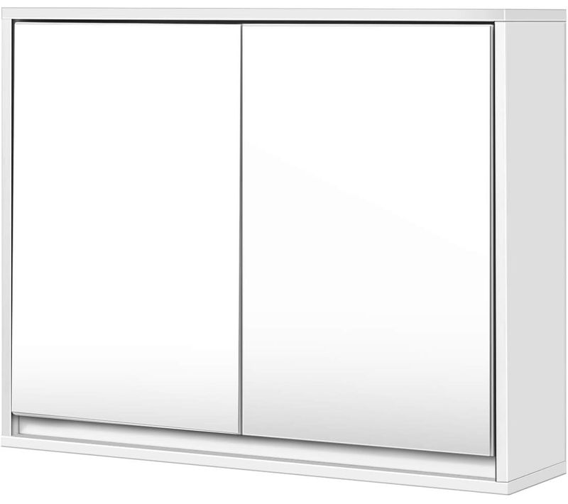 Meuble De Salle De Bain Avec Miroir Hd, 55 X 14 X 45 Cm Armoire Wc Mural, 2 Etagères Blanche
