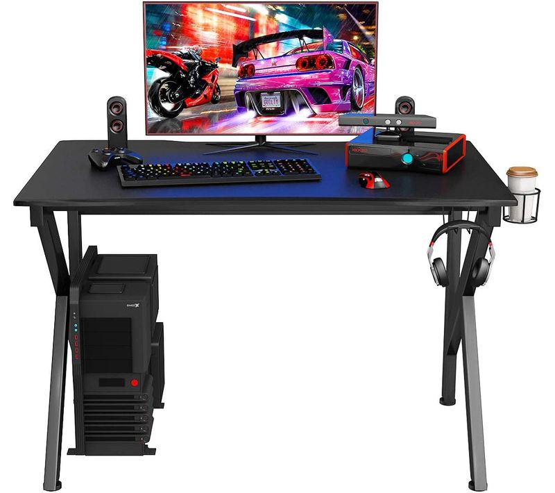Bureau Gamer Table Informatique Cadre En Acier Robuste Noir - 115 X 75 X 76 Cm