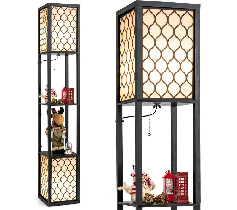 Lampadaire Sur Pied/lampe Sur Pied 1,56 M-costway-2 Etagères Pour Chambre/salon 40w