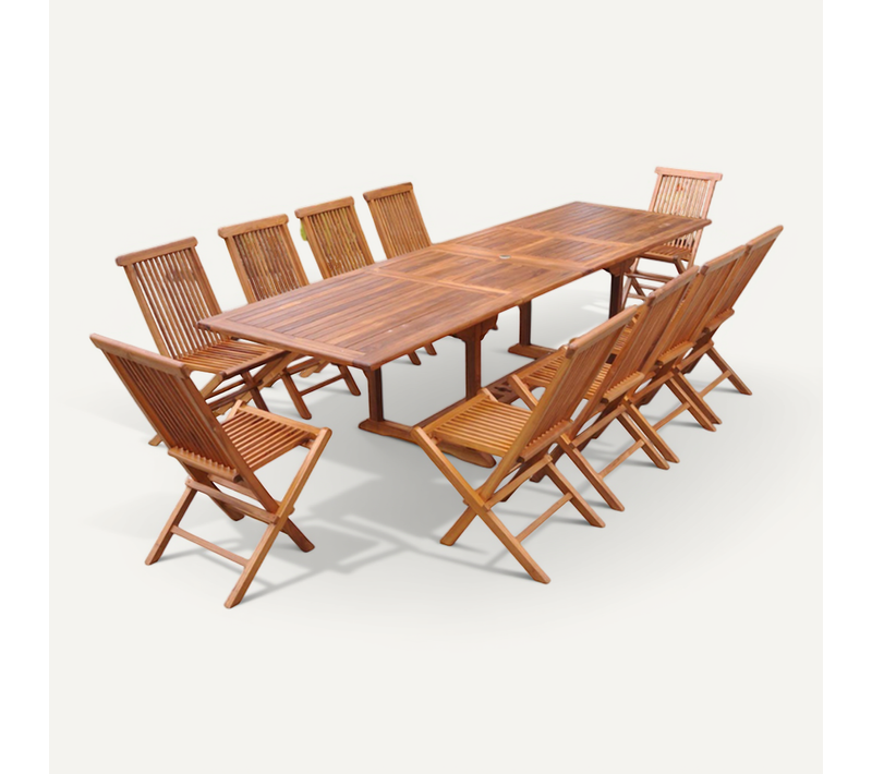 Lubok - Salon De Jardin Extensible Avec Table Rectangle 10 Places En Teck Huilé