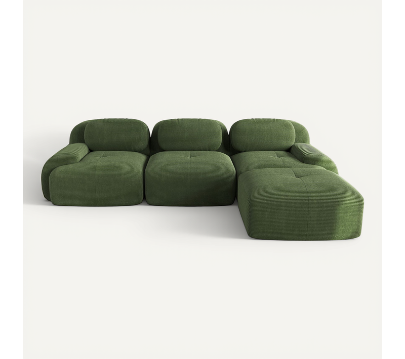 Canapé D'angle Modulaire 3 Places L298cm,velours Côtelé Vert,confort Hautement Élastique