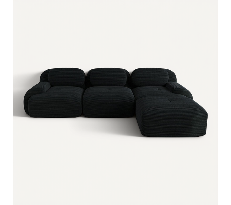 Canapé D'angle Modulaire 3 Places L298cm,velours Côtelé Noir,confort Hautement Élastique