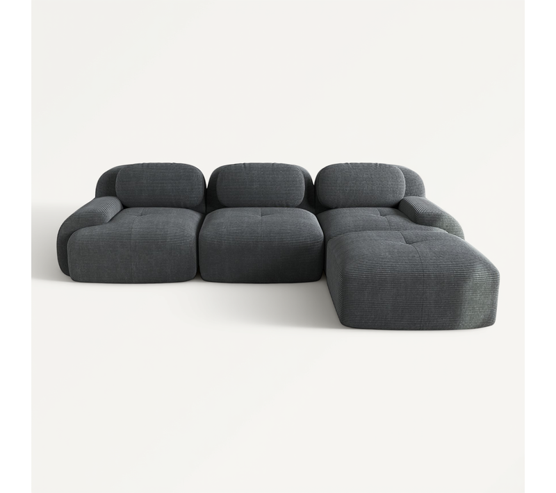 Canapé D'angle Modulaire 3 Places L298cm,velours Côtelé Gris,confort Hautement Élastique