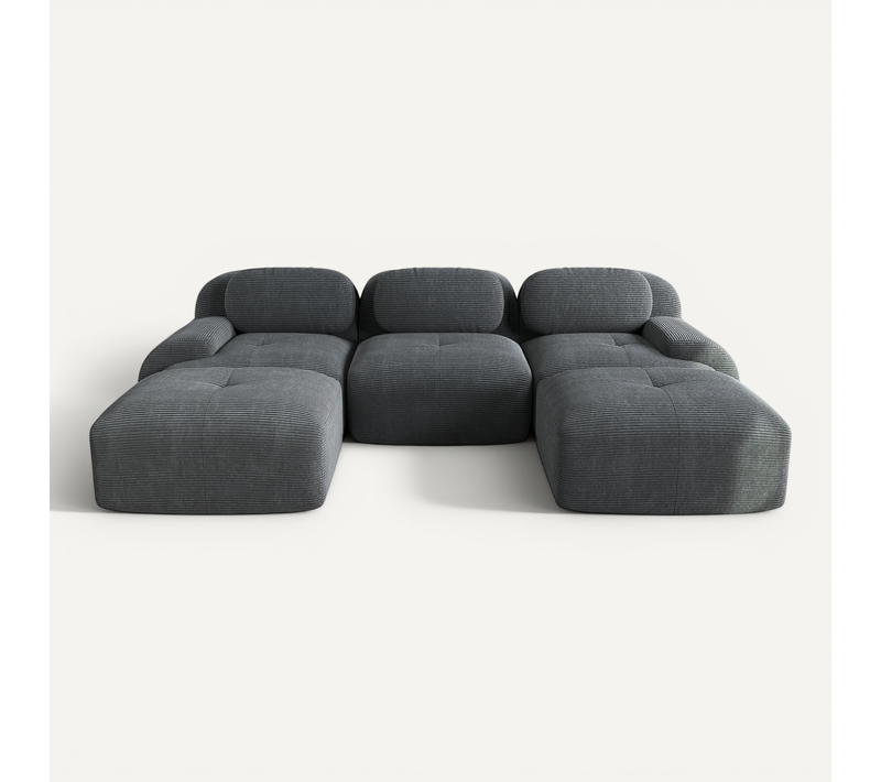 Canapé 3 Places Modulaire En U,velours Côtelé,32d Élastique,base Anti-dérapant,gris