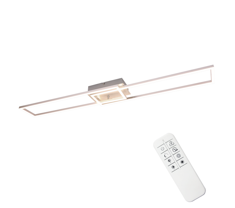 Plafonnier LED Chambre à Coucher 2 Cadres 102cm Moderne Dimmable Avec Télécommande Argenté 36w