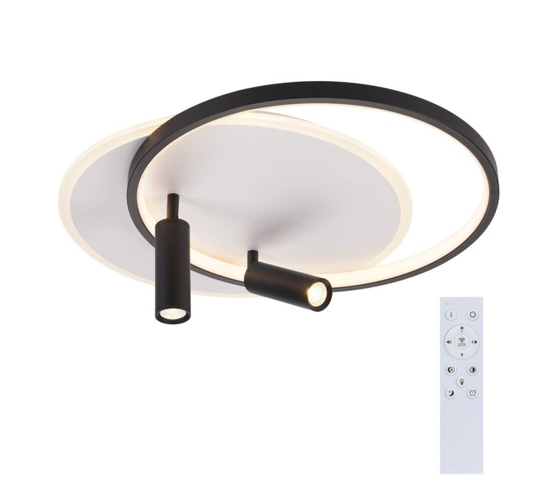 Plafonnier LED Plafonnier Dimmable 52w Avec 2 Spots De Plafond Noir Avec Télécommande Moderne