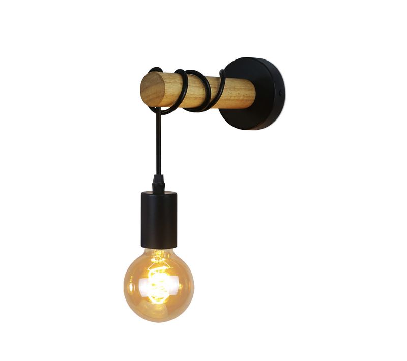 Applique Murale Rétro Industrielle Bois Noir Métal E27 Bureau