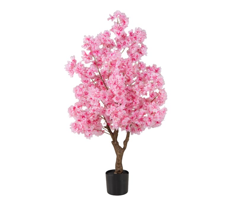 1 Plantes Artificielles En Pot Remplies de Ciment 120CM Avec 900 Fleurs Roses, Fausse Cerisier