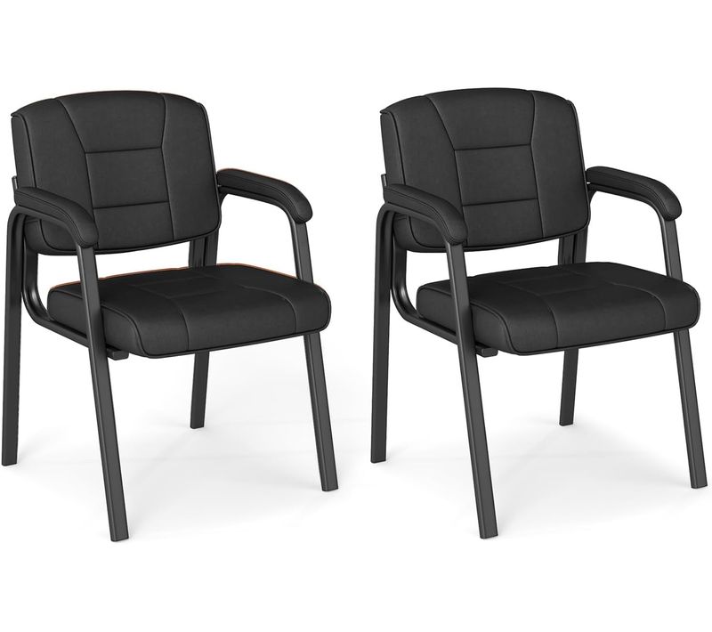 Lot De 2 Chaise De Bureau Chaises D'invités, Structure En Métal Et Accoudoirs Rembourrés (noir)