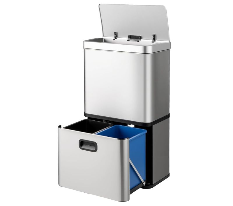 Poubelle Cuisine Automatique 56l En Acier Inoxydable, Poubelle Tri Selectif 3 Compartiments (argent)