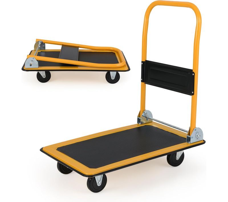 Chariot à Plateforme, Pliable De Transport, Avec 4 Roues Pivotantes Antidérapants (noir+jaune)