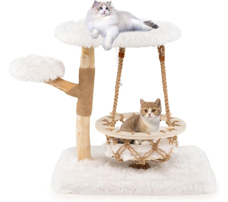 Petit Arbre à Chat 66 Cm, Arbre à Chat En Bois D’poirier, Berceau, Poteaux à Griffer En Jute