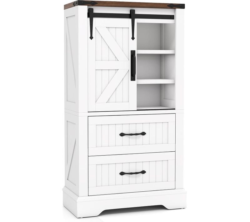 Armoire De Rangement Rustique Avec Portes De Grange Coulissante, Étagères Réglables