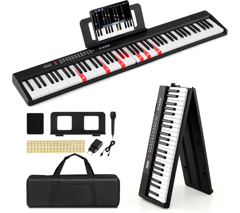 Piano Numérique Pliable 88 Touches Avec Microphone Et Pupitre, Haut-parleurs, 1000 Timbres