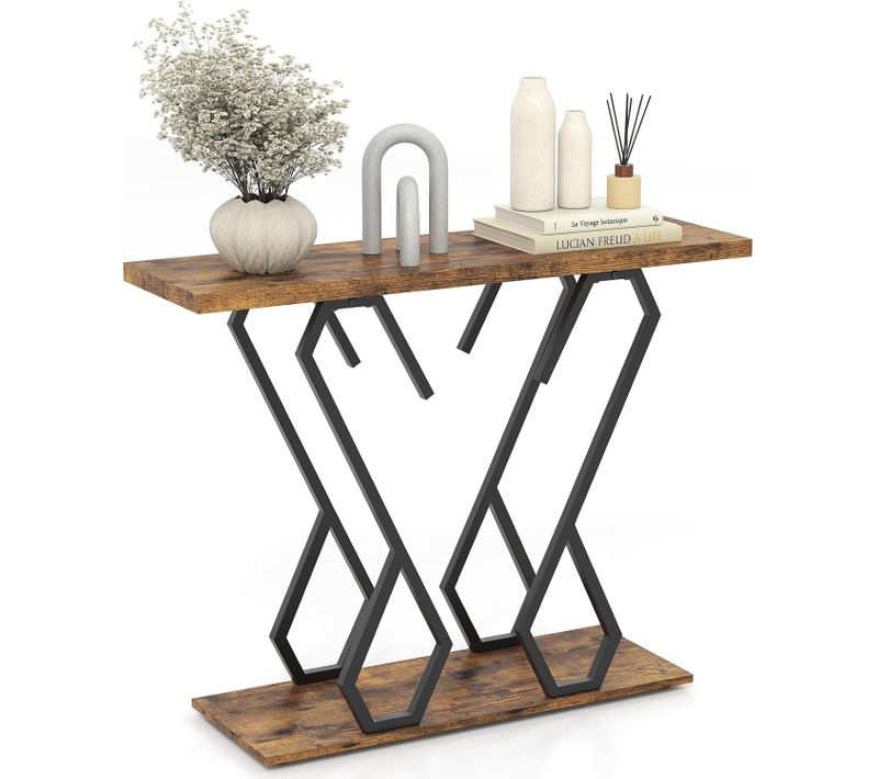 Table Console, Meuble D'entrée Avec Étagère, Design Géométrique Moderne (marron Rustique)