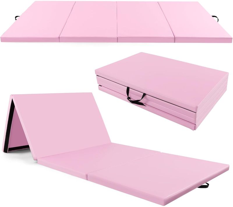 Tapis De Gymnastique Pliable, Matelas D'entrainement En Mousse Et Pu Avec Poignées (rose)