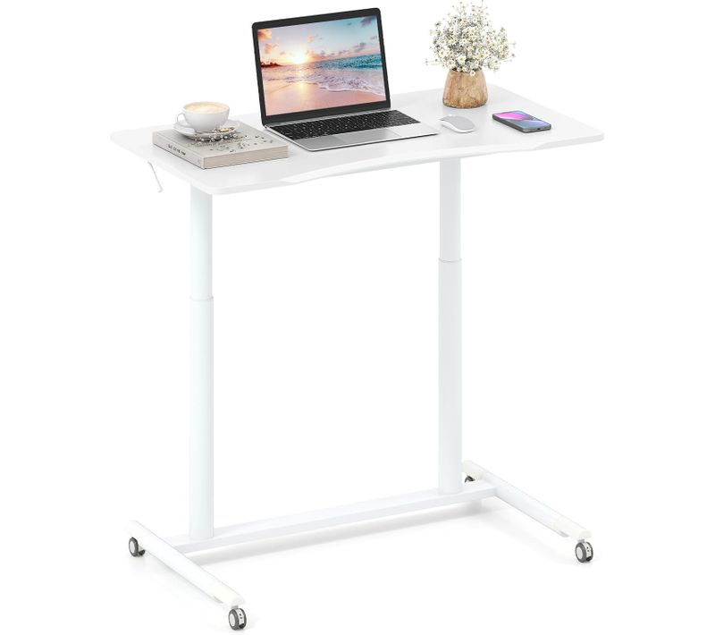 Table Roulante Pour Lit Canapé 95x52cm, Bureau Debout Réglable En Hauteur, Table D'appoint (blanc)