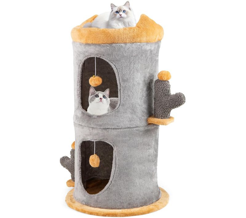 Petit Arbre à Chat 83 Cm, Tour Pour Chaton à 2 Étages, 2 Condos Empilable, 48 × 48 × 83 Cm