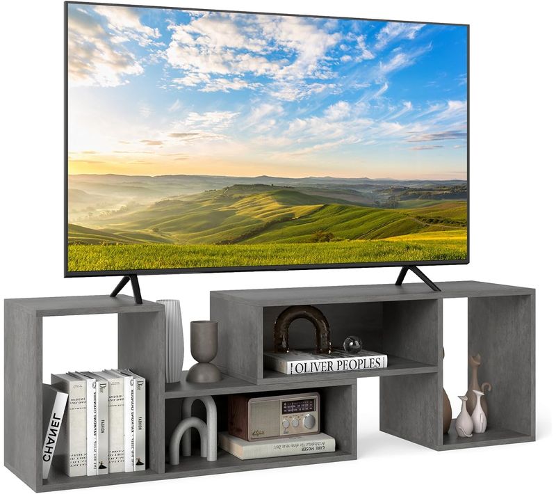 Meuble TV 2 Pièces Modulaires, Meuble Tele Pour TV 50/55/60 Pouces, Pour Recoin, Salon (gris)