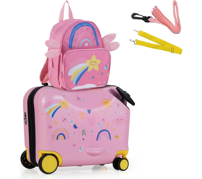Valise Enfants 18” Avec Sac à Dos 12”, Coque Imperméable Corde Pour Tirer (arc-en-ciel)