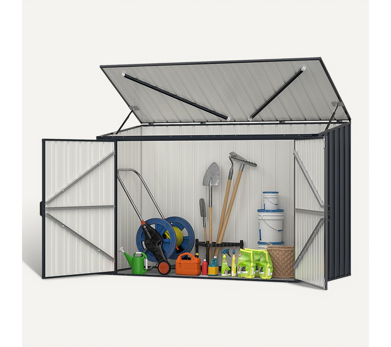Abri De Jardin En Métal Galvanisé 1,9 M³, Double Porte Verrouillable, Couvercle Rabattable