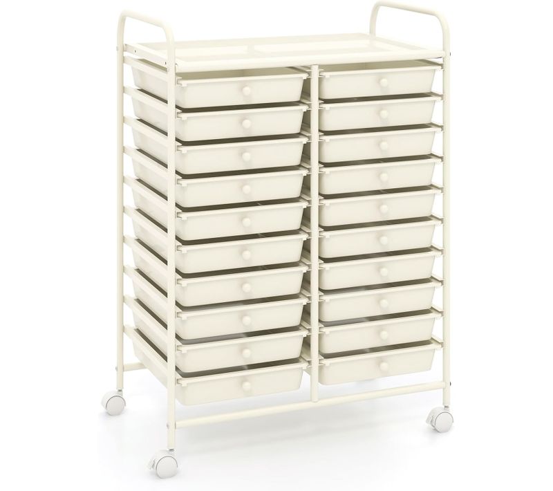 Chariot De Rangement à Roulette 20 Tiroirs En Pp, Cadre En Métal (xl - 20 Tiroirs,blanc)