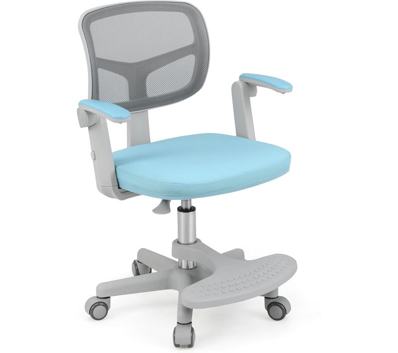 Chaise Bureau Enfant Pivotante Avec Hauteur et Accoudoirs et Repose-pieds Réglables (bleu)