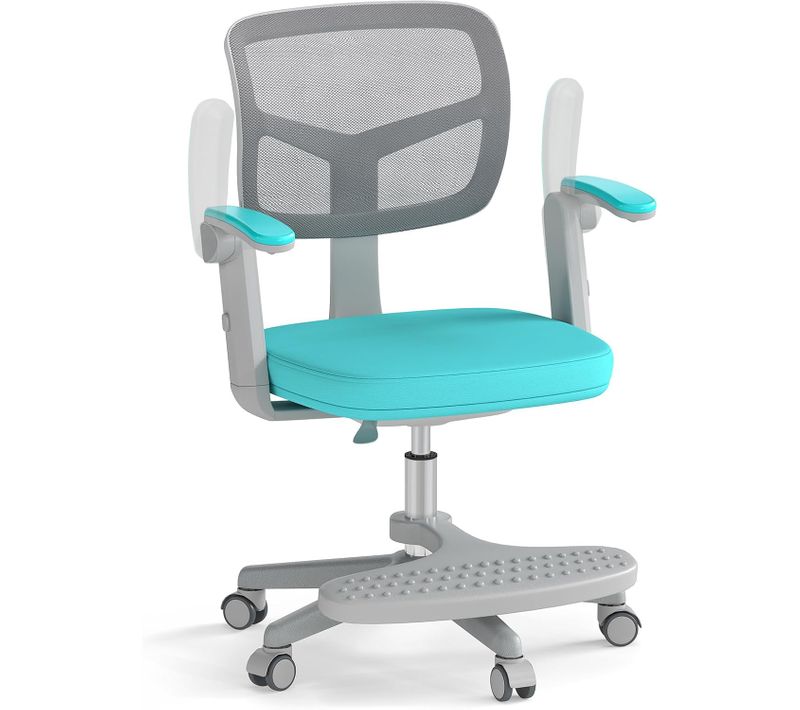 Chaise Bureau Enfant Pivotante Avec Hauteur et Accoudoirs et Repose-pieds Réglables (vert)