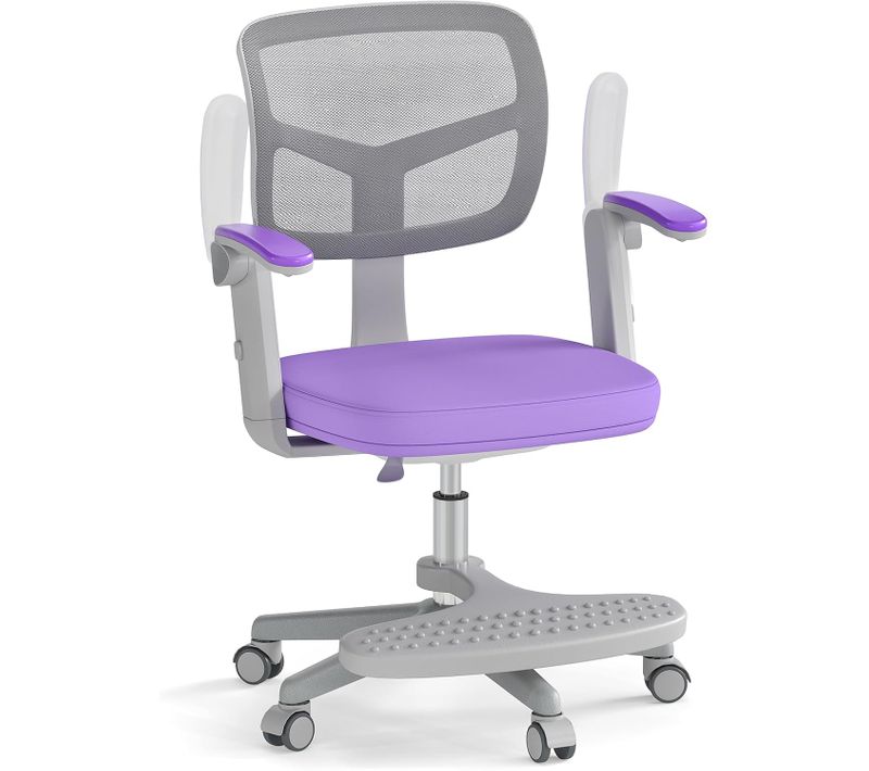 Chaise Bureau Enfant Pivotante Avec Hauteur et Accoudoirs et Repose-pieds Réglables (violet)
