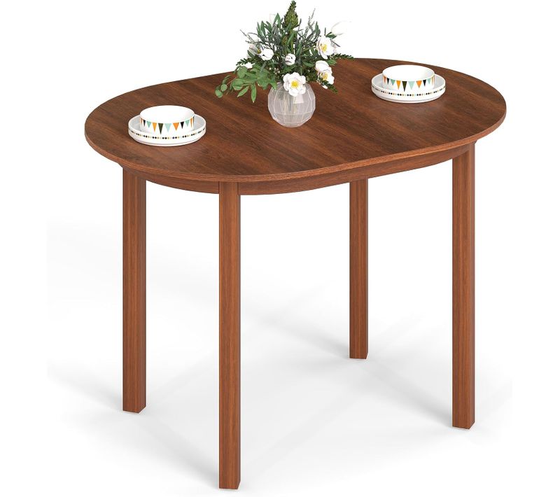 Table à Manger Bois 4 Personnes, Table De Cuisine Ovale 110 Cm, Pieds En Bois D'hévéa