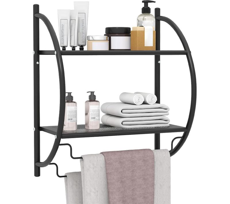 Etagère Murale De Salle De Bain, 2 Tablettes Et 2 Porte-serviettes, 26 X 45 X 55 Cm (noir)