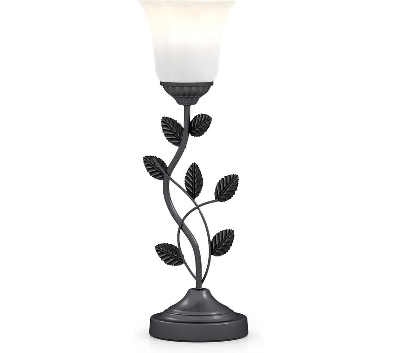 Lampe De Chevet Abat-jour Verre Tulipe, Feuilles Métal, Interrupteur,base Antidérapante,noir