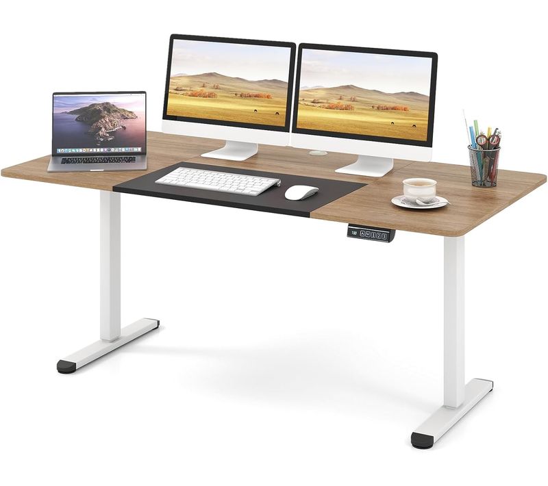 Bureau Électrique Réglable En Hauteur, 140 X 70 Cm, Table Assis Debout (naturel Foncé)