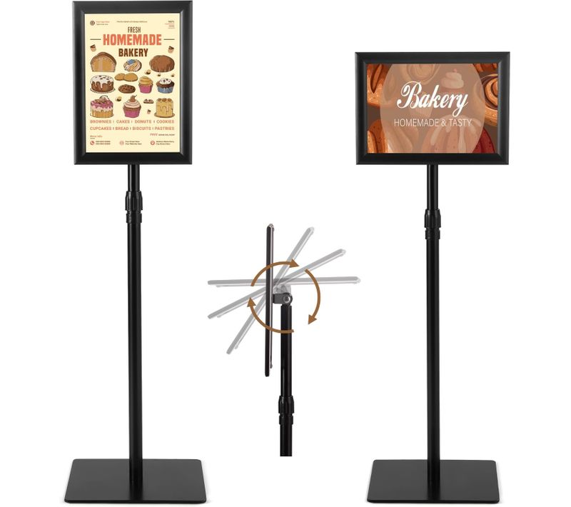 Porte Affiche Sur Pied A4 Lot De 2, Hauteur Réglable 73,5-118 Cm, Cadre En Alliage D'alu (noir)