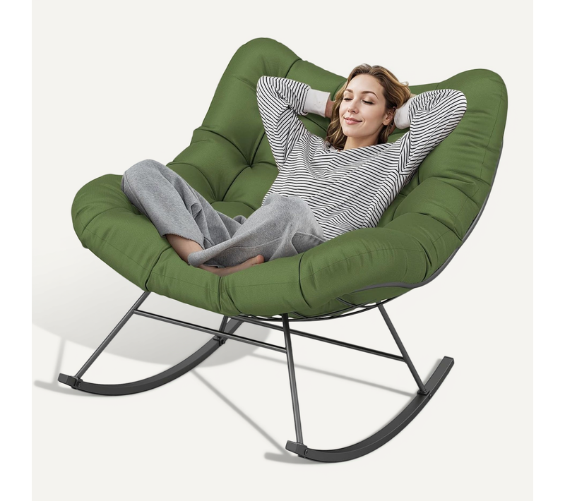 Fauteuil à Bascule, Cadre Métal, Coussin Rembourré, Capacité 205kg, 95 X 110 X 94 Cm,vert