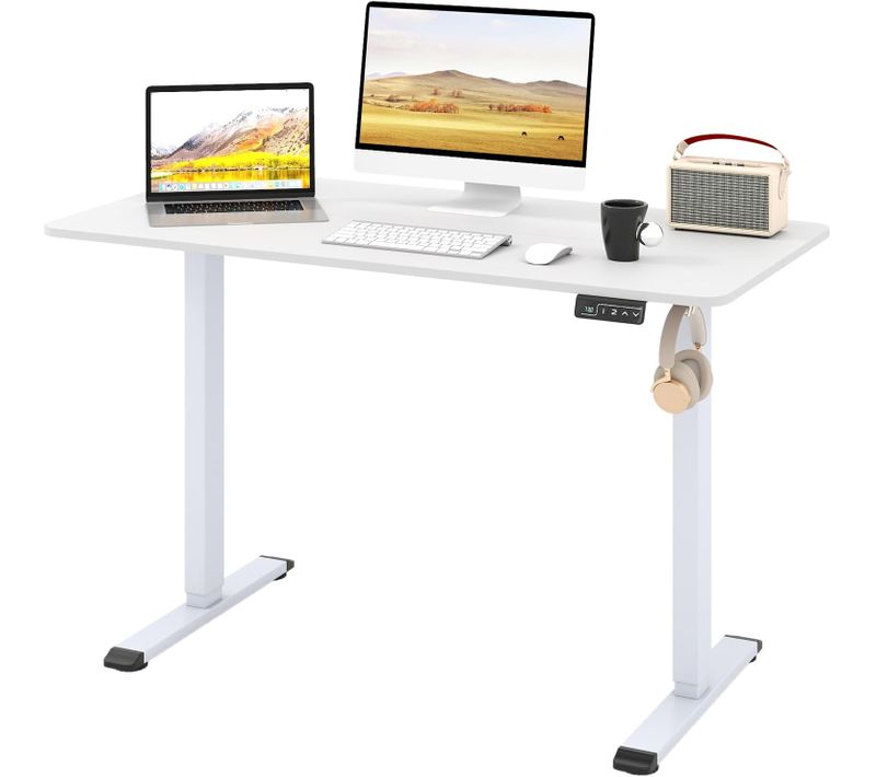 Bureau Assis-debout Électrique 120x60cm, Réglable Hauteur, Mémoire, Anti-collision ,blanc