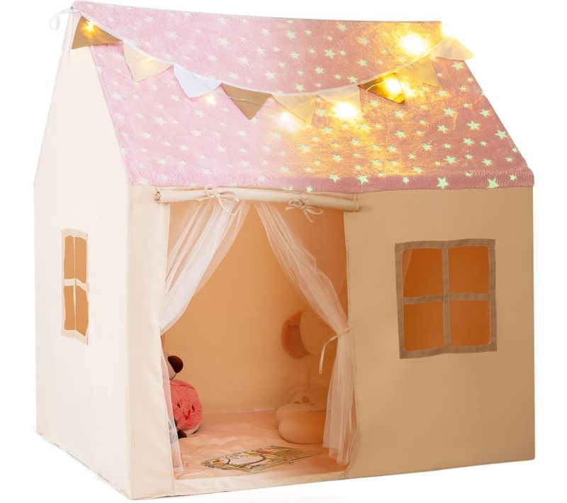 Tente De Jeux Enfant Tissu Phosphorescent, Guirlande Lumineuse, 119x104x129cm,3 Ans+ ,rose