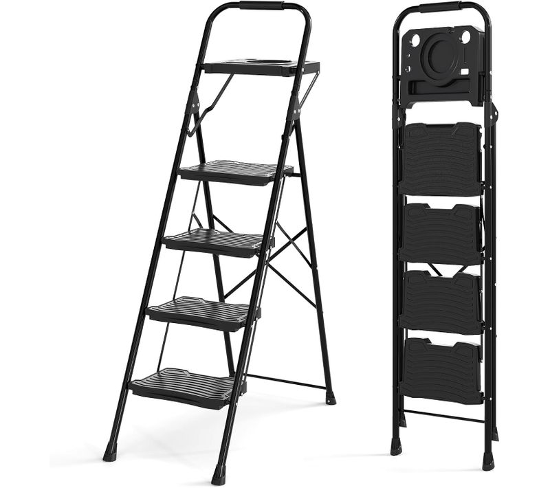 Escabeau Métallique 4 Marches Avec Plateau Porte-outils, échelle Pliante