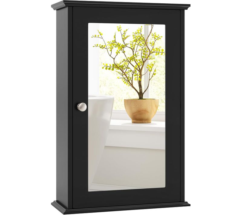 Armoire Murale Salle De Bain 15x34x53cm, Porte-miroir, 2 Niveaux, Étagère Réglable ,noir