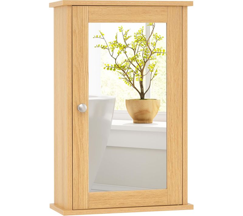 Armoire Murale Salle De Bain 15x34x53cm, Porte-miroir, 2 Niveaux, Étagère Réglable ,naturel