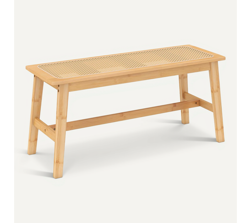 Banc De Salle à Manger En Bambou 100x35x45cm, Assise En Rotin Pvc, 2 Places, Charge 300kg