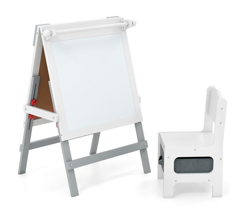 Tableau Enfant Double Face Avec Chaise, Réglable Hauteur, Tableau Noir/blanc,3 Ans+ ,gris