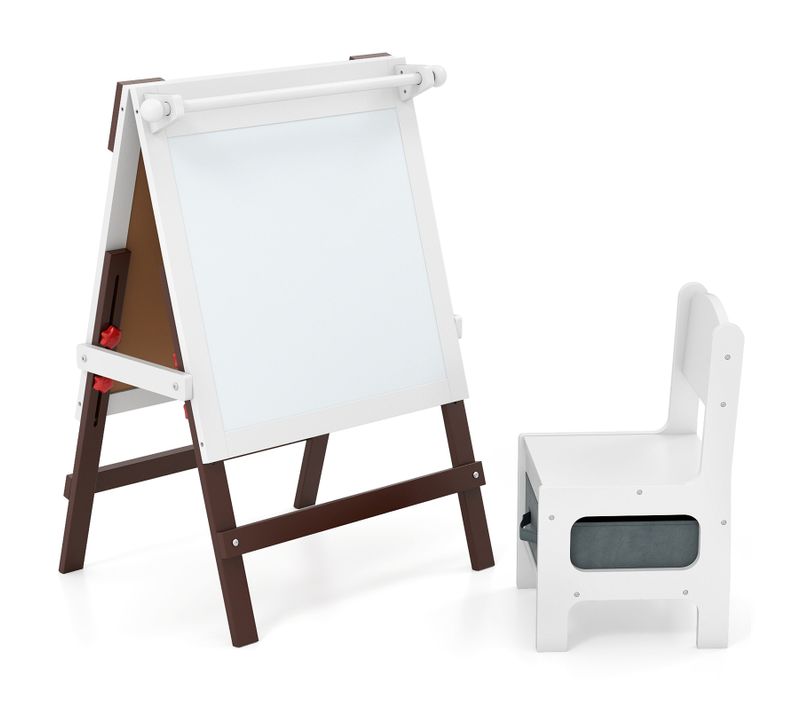 Tableau Enfant Double Face Avec Chaise, Réglable Hauteur, Tableau Noir/blanc,3 Ans+ ,marron