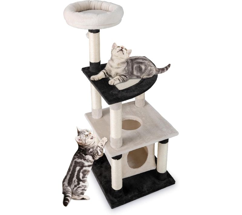 Arbre à Chat XXL 49x49x124cm,condo Flottant, Planche Et Poteaux Sisal, Plateforme,noir,beige