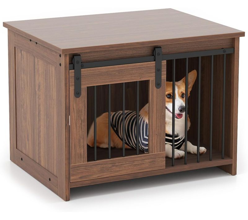 Cage Pour Chien 80x60x60cm, Plateau Large, Porte Coulissante, Bois Résistant,marron